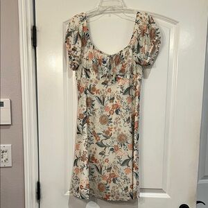 SO Floral Puff Sleeve Mini Dress - Cream and Orange